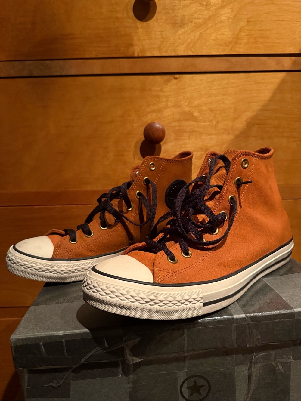 Converse Suede Leather Rust Orange with Black Accents Shoes